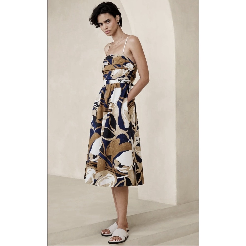 Banana Republic 100% Cotton Poplin Gathered Midi Dress Size 6